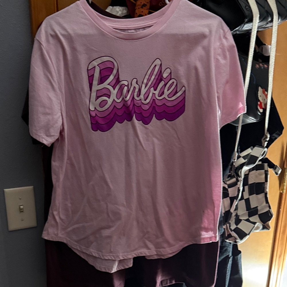Barbie Light Pink Tee with Layered Purple Logo